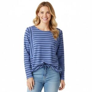J. Jill Women's Pullover Top Long Sleeve Blue Striped Soft Cotton/Tencel Size LP